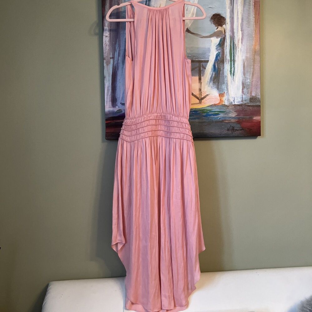 Ramy Brook Audrey S-M Sleeveless Midi Pink Dress Smocked Cinched Waist